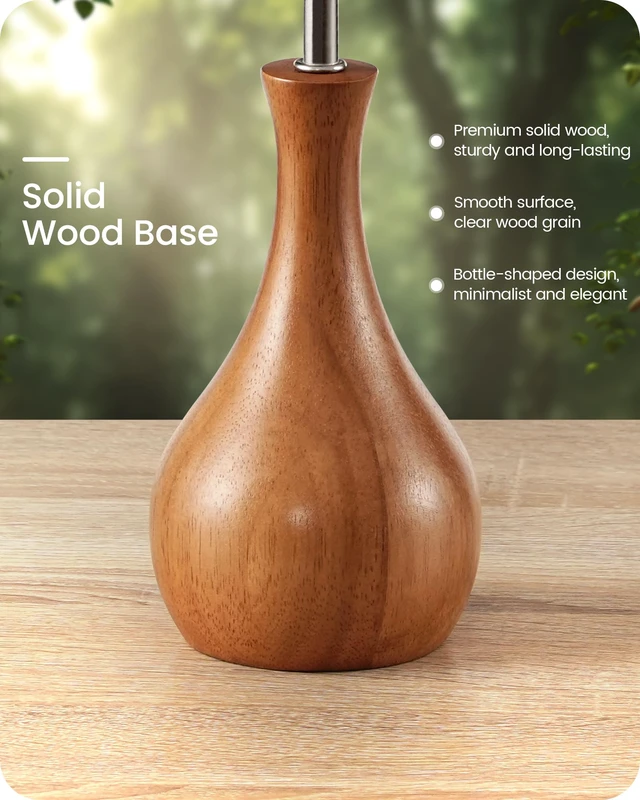 Alt view image 4 of 7 - Gray Table Lamp, 14.2" Small Bedside Lamp, Compact Desk Lamp with Gray Linen Lampshade & Dark Walnut Base, Modern Nightstand Lamp for Bedroom, Kid's Room, Office, E26 Socket, LH09TL05