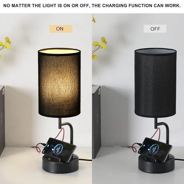 Alt view image 5 of 7 - Table Lamp with 3 USB Charging Ports, Modern Desk Lamp with AC Outlet and Phone Stands, Perfect Bedside Lamp for Bedroom, Living Room, Office (Pack of 2), Black