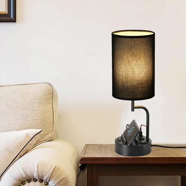 Alt view image 7 of 7 - Table Lamp with 3 USB Charging Ports, Modern Desk Lamp with AC Outlet and Phone Stands, Perfect Bedside Lamp for Bedroom, Living Room, Office (Pack of 2), Black