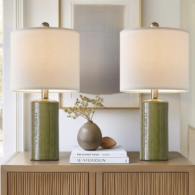 Main image of 20.25" Small Table Lamps Set of 2 Modern Ceramic Lamps for Living Room | Farmhouse Bedside Lamp Boho Lamps for Night Stands Sage Green Bedroom Lamp Side Table Lamps End Table Lamp Mid Century Modern
