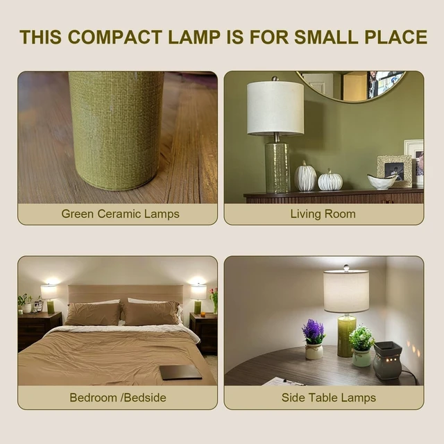 Alt view image 2 of 7 - 20.25" Small Table Lamps Set of 2 Modern Ceramic Lamps for Living Room | Farmhouse Bedside Lamp Boho Lamps for Night Stands Sage Green Bedroom Lamp Side Table Lamps End Table Lamp Mid Century Modern