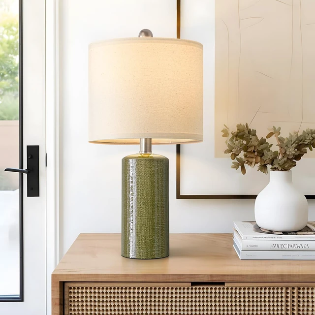 Alt view image 5 of 7 - 20.25" Small Table Lamps Set of 2 Modern Ceramic Lamps for Living Room | Farmhouse Bedside Lamp Boho Lamps for Night Stands Sage Green Bedroom Lamp Side Table Lamps End Table Lamp Mid Century Modern
