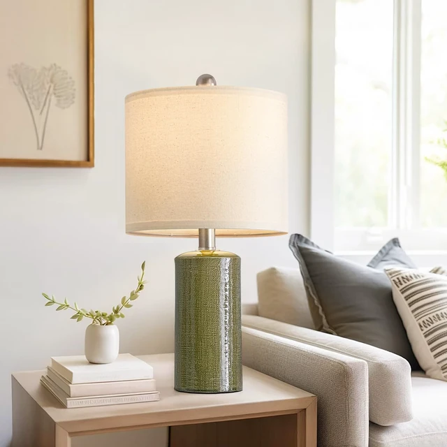 Alt view image 6 of 7 - 20.25" Small Table Lamps Set of 2 Modern Ceramic Lamps for Living Room | Farmhouse Bedside Lamp Boho Lamps for Night Stands Sage Green Bedroom Lamp Side Table Lamps End Table Lamp Mid Century Modern