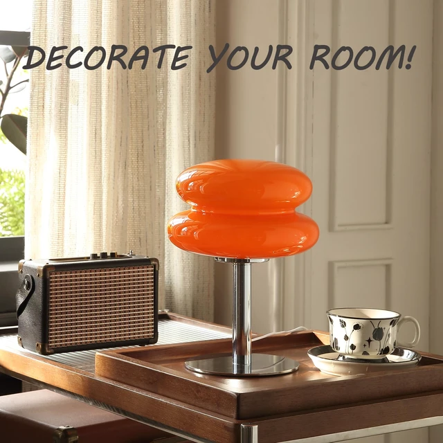 Alt view image 5 of 6 - Table Lamp Small Mushroom Lamp, Mid Century Desk Lamps(Orange) | Cool Modern Lamps for Bedroom,Vintage Dimmable Bedside Cute Donut Lamps, House Warming Gifts New Home Decor