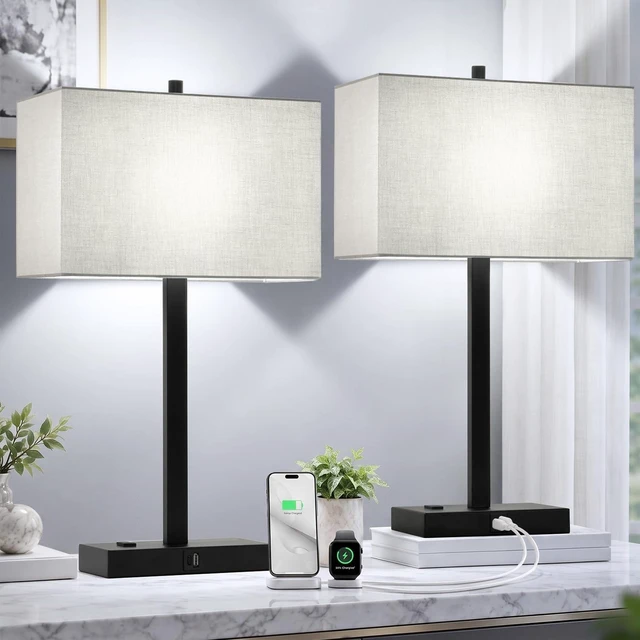 Main image of Set of 2 Touch Control Table Lamps with 2 USB & AC Outlet, 3-Way Dimmable Bedside Nightstand Lamps for Bedroom Living Room Nursery, 800 Lumens 5000K Daylight Bulbs Included