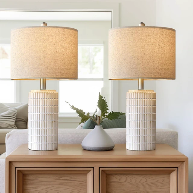 Main image of 23" Modern Ceramic Table Lamp Set of 2 for Living Room Bedroom, White | Nightstand Lamps for Bedside, Farmhouse End Table & Desk Light, Ideal Housewarming Gift, New Home Decor for Women Mom