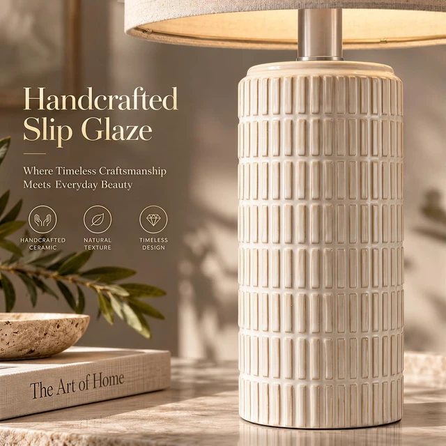 Alt view image 2 of 7 - 23" Modern Ceramic Table Lamp Set of 2 for Living Room Bedroom, White | Nightstand Lamps for Bedside, Farmhouse End Table & Desk Light, Ideal Housewarming Gift, New Home Decor for Women Mom