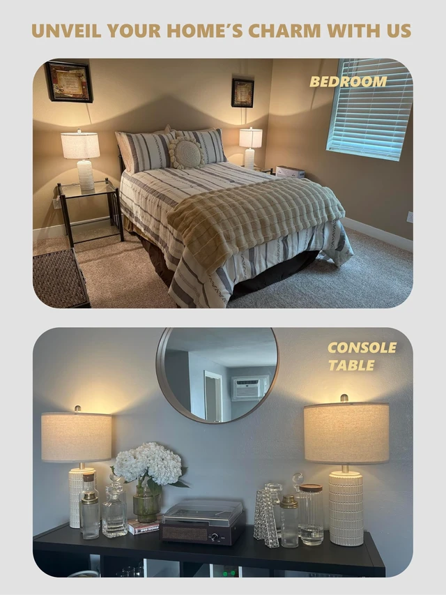 Alt view image 3 of 7 - 23" Modern Ceramic Table Lamp Set of 2 for Living Room Bedroom, White | Nightstand Lamps for Bedside, Farmhouse End Table & Desk Light, Ideal Housewarming Gift, New Home Decor for Women Mom