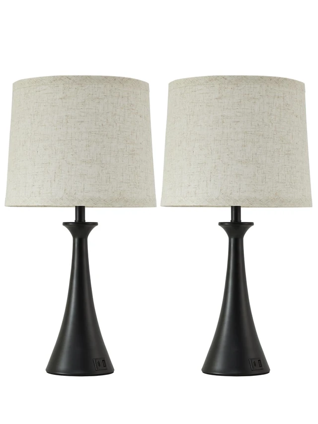 Alt view image 7 of 7 - Touch Table Lamps Set of 2, 21" Bedside Lamps with USB C+A, Black | 3 Way Dimmable Nightstand Lamps with Linen Shades, 2 LED Bulbs Included, Touch Lamp for Living Room, Bedroom and End Tables