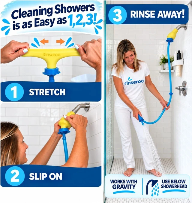Alt view image 4 of 7 - JUMBO Shower Cleaning Thing Slip-On Handheld Hose Attachment for Fast, Mess-Free Shower Wall Rinsing6 Ft Hose, Fits Up to 7" Shower HeadTemporarily Converts Standard Shower into Handheld