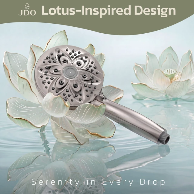 Alt view image 2 of 7 - Handheld Shower Head, 6 Spray Settings, Brushed Nickel Finish | High-pressure flow, detachable design, stainless steel hose & bracket, universal bathroom connection