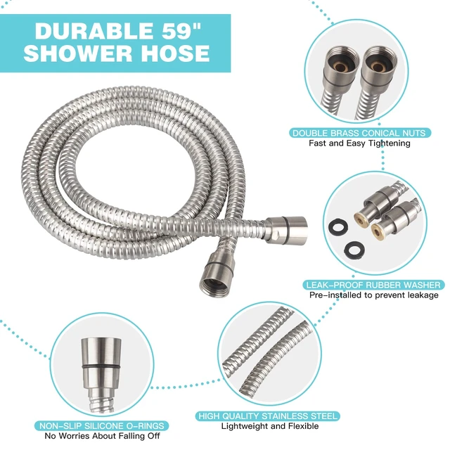 Alt view image 7 of 7 - Handheld Shower Head, 6 Spray Settings, Brushed Nickel Finish | High-pressure flow, detachable design, stainless steel hose & bracket, universal bathroom connection