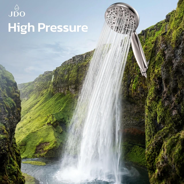 Alt view image 5 of 7 - Handheld Shower Head, 6 Spray Settings, Brushed Nickel Finish | High-pressure flow, detachable design, stainless steel hose & bracket, universal bathroom connection