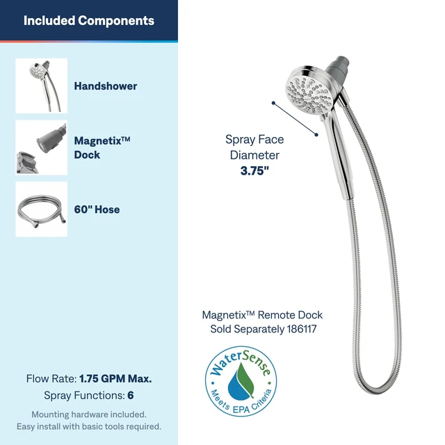 Alt view image 3 of 7 - 26100EP Engage Magnetix Handheld Showerhead, Chrome | 6-Function