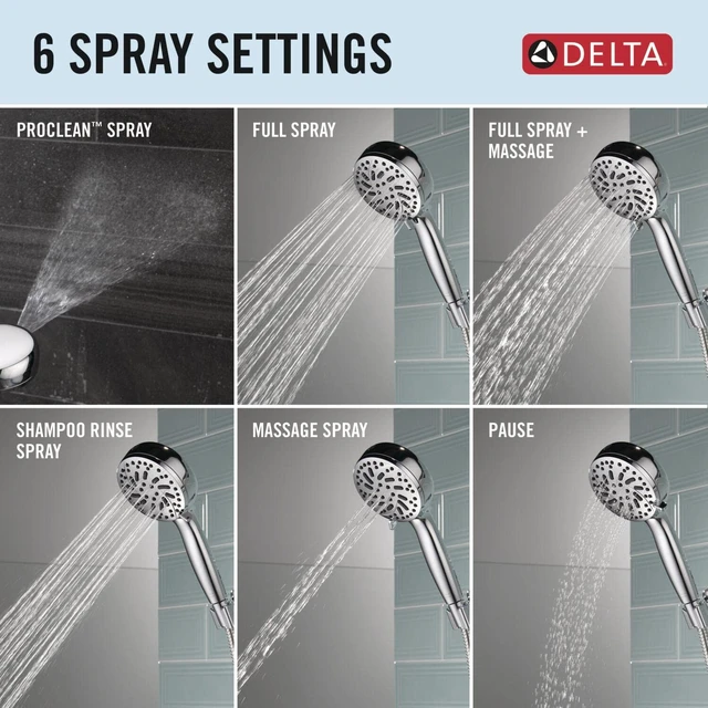 Alt view image 4 of 6 - Faucet ProClean Chrome Shower Head with Handheld, Showerhead with High Pressure Spray, Handheld Shower Head, 6 Spray Settings, Chrome 75740