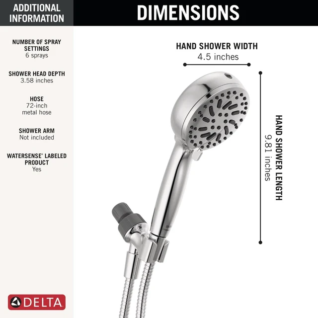 Alt view image 5 of 6 - Faucet ProClean Chrome Shower Head with Handheld, Showerhead with High Pressure Spray, Handheld Shower Head, 6 Spray Settings, Chrome 75740