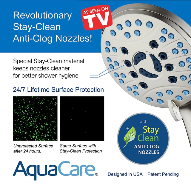 Alt view image 3 of 7 - AquaCare 8-mode High Pressure Handheld Shower Head with 2-mode Power Wash | Stay Clean Nozzles, Dual Power Wash for Tub, Tile & Pets, Long 6 ft. Stainless Steel Hose, Wall & Overhead Brackets / Nickel