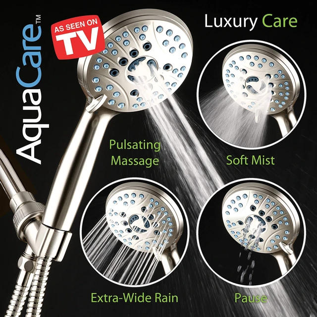 Alt view image 6 of 7 - AquaCare 8-mode High Pressure Handheld Shower Head with 2-mode Power Wash | Stay Clean Nozzles, Dual Power Wash for Tub, Tile & Pets, Long 6 ft. Stainless Steel Hose, Wall & Overhead Brackets / Nickel