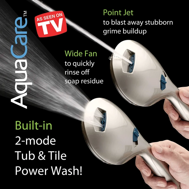 Alt view image 7 of 7 - AquaCare 8-mode High Pressure Handheld Shower Head with 2-mode Power Wash | Stay Clean Nozzles, Dual Power Wash for Tub, Tile & Pets, Long 6 ft. Stainless Steel Hose, Wall & Overhead Brackets / Nickel
