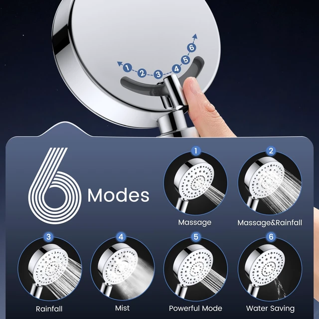 Alt view image 6 of 7 - Filtered Shower Head with Handheld, High Pressure Shower Filter Head | ALL METAL, 6 Spray, Anti-clog Nozzles, Extra-long 72" Hose & Holder, Remove Chlorine for Hard Water, Reduce Dry Itchy Skin