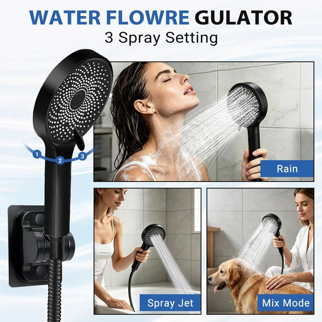 Alt view image 7 of 7 - Shower Head, 8 inch Multifunction High Pressure Rain Shower Head with Handheld Spray Combo with 11'' Angle Adjustable Extension Arm/Flow Regulator/Shower System Matte Black