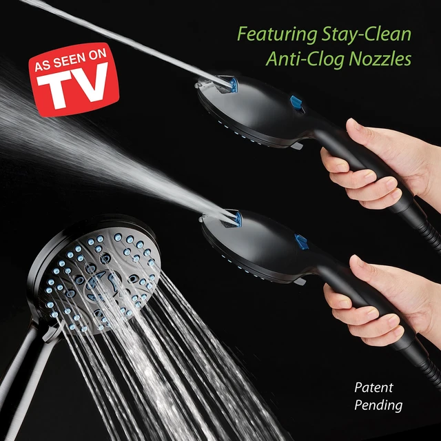 Alt view image 2 of 7 - High Pressure 8-mode Handheld Shower Head - Anti-clog Nozzles, Built-in Power Wash to Clean Tub, Tile & Pets, Extra Long 6 ft. Stainless Steel Hose, Wall & Overhead Brackets