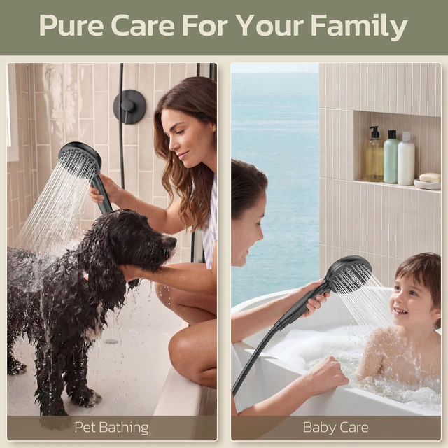 Alt view image 3 of 7 - Shower Head with Handheld, High Pressure Handheld 6 Settings, Detachable Shower Head Set with Stainless Steel Hose and Shower Bracket (Matte Black)