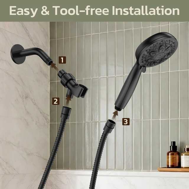Alt view image 6 of 7 - Shower Head with Handheld, High Pressure Handheld 6 Settings, Detachable Shower Head Set with Stainless Steel Hose and Shower Bracket (Matte Black)