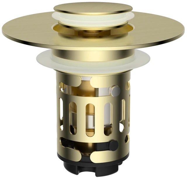 Main image of Upgraded 3 in 1 Bathroom Sink Drain Strainer, Pop Up Stopper | Universal Sink Plug, Removable Stainless Steel Filter Basket Hair Catcher, Fit 1.1''-2.36'' Basin, Brass Core, Brushed Gold