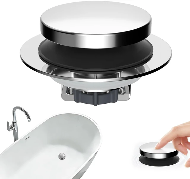 Main image of 3 in 1 Metal Bathtub Drain Stopper, Universal Pop Up Tub Stopper | Bathtub Drain Hair Catcher, Removable & Anti-Clogging Filter Basket, Fit 1.5''-2.4'' Drain, Brass Bullet Core, Chrome