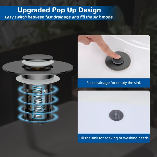 Alt view image 6 of 7 - Upgraded 3 in 1 Bathroom Sink Drain Strainer, Pop Up Stopper | Universal Sink Plug, Removable Stainless Steel Filter Basket Hair Catcher, Fit 1.1''-2.36'' Basin, Brass Bullet Core, Grey
