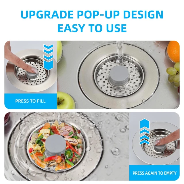 Alt view image 4 of 7 - Sink Drain Strainer - Kitchen Sink Stopper, 3 In 1 Kitchen Sink Drain Strainer with Anti-Clogging Basket, Fit US Standard 3-1/2'' Sink Hole