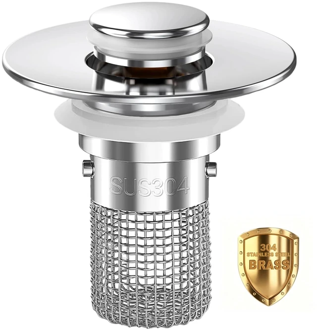 Main image of Upgraded 3 in 1 Bathroom Sink Drain Strainer (Sliver 1PC) | Universal Pop Up Stopper with Removable Stainless Steel Filter Basket Hair Catcher, Sink Plug for 1.1''~2.36'' Basin
