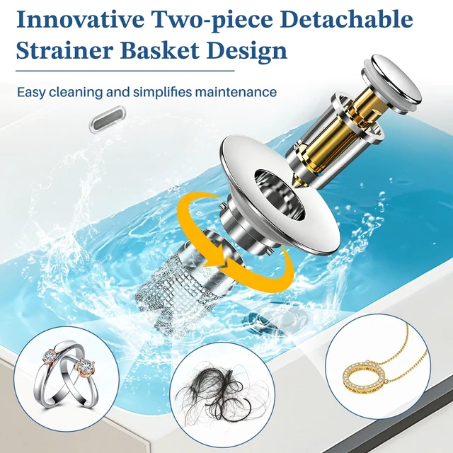 Alt view image 6 of 7 - Upgraded 3 in 1 Bathroom Sink Drain Strainer (Sliver 1PC) | Universal Pop Up Stopper with Removable Stainless Steel Filter Basket Hair Catcher, Sink Plug for 1.1''~2.36'' Basin