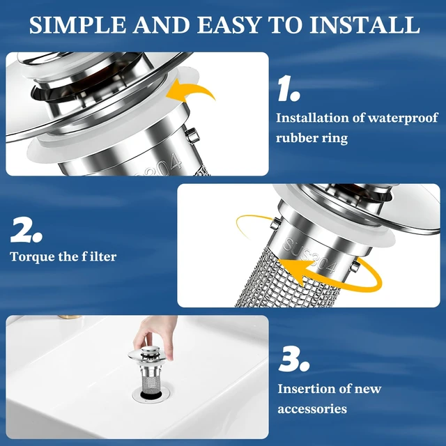 Alt view image 5 of 7 - Upgraded 3 in 1 Bathroom Sink Drain Strainer (Sliver 1PC) | Universal Pop Up Stopper with Removable Stainless Steel Filter Basket Hair Catcher, Sink Plug for 1.1''~2.36'' Basin