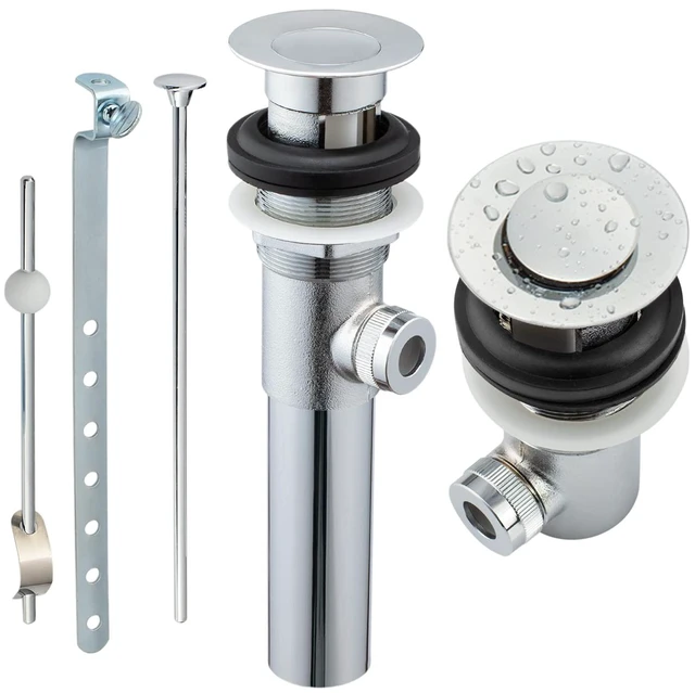 Main image of Sink Pop-Up Drain Stopper Assembly with Lift Rod and Overflow, Solid Brass Lavatory Pop Up Drain Assembly for Bathroom Vanity Sink, All Brass Construction (Chrome Plated)