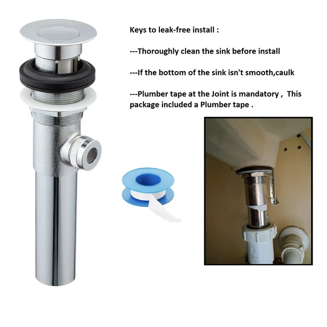 Alt view image 3 of 7 - Sink Pop-Up Drain Stopper Assembly with Lift Rod and Overflow, Solid Brass Lavatory Pop Up Drain Assembly for Bathroom Vanity Sink, All Brass Construction (Chrome Plated)