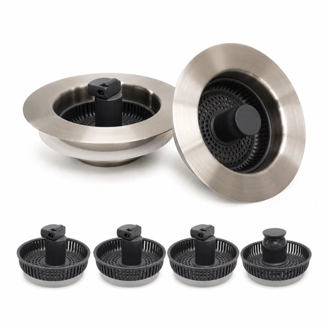 Main image of 2 Pack, 3 in 1 Kitchen Sink Drain Strainer Stainless Steel Pop Up Sink Stopper, Plastic Anti-Clogging Basket Strainer with Handle for Standard 3-1/2" Drain