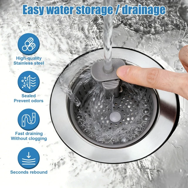 Alt view image 2 of 7 - Sink Drain Strainer - Sink Stopper Drain, 3 in 1 Kitchen Stainless Steel Drain Plug with Anti-Clog Basket, Pop-Up Cover - Fit 2.75-3.15 Inch Sink Hole, Kitchen Gadgets Sink Accessories