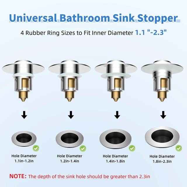Alt view image 3 of 7 - Universal Metal Bathroom Sink Stopper, Drain Strainer Hair Catcher, Chrome Stainless Steel Sink Drain Stopper for 1.1''~2.36" US Basin, Pop-Up Drain Plug/Anti-Clogging Filter Basket/Brass Bounce Core