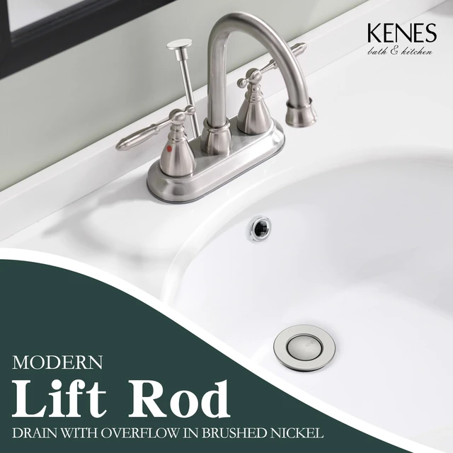 Alt view image 2 of 7 - Brushed Nickel Bathroom Sink Drain Stopper Assembly with Lift Rod | Bathroom Vanity Sink Drain Assembly, Built-in Anti-Clogging Strainer, Plastic Pop Up Drain for Bathroom Vanity Lavatory Sink