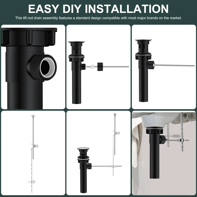 Alt view image 7 of 7 - Brushed Nickel Bathroom Sink Drain Stopper Assembly with Lift Rod | Bathroom Vanity Sink Drain Assembly, Built-in Anti-Clogging Strainer, Plastic Pop Up Drain for Bathroom Vanity Lavatory Sink