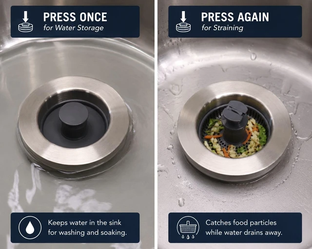Alt view image 5 of 7 - 2 Pack, 3 in 1 Kitchen Sink Drain Strainer Stainless Steel Pop Up Sink Stopper, Plastic Anti-Clogging Basket Strainer with Handle for Standard 3-1/2" Drain