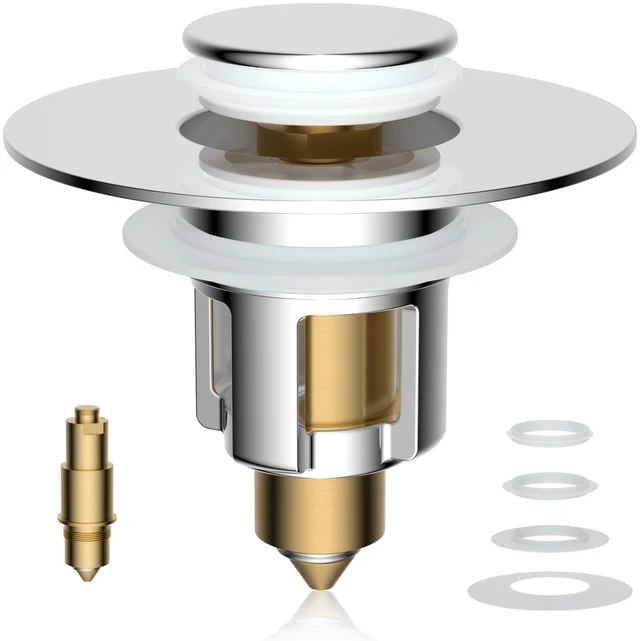 Main image of Universal Metal Bathroom Sink Stopper, Drain Strainer Hair Catcher, Chrome Stainless Steel Sink Drain Stopper for 1.1''~2.36" US Basin, Pop-Up Drain Plug/Anti-Clogging Filter Basket/Brass Bounce Core