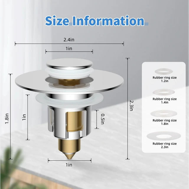 Alt view image 2 of 7 - Universal Metal Bathroom Sink Stopper, Drain Strainer Hair Catcher, Chrome Stainless Steel Sink Drain Stopper for 1.1''~2.36" US Basin, Pop-Up Drain Plug/Anti-Clogging Filter Basket/Brass Bounce Core