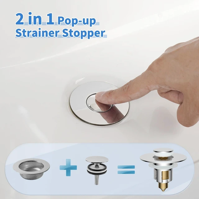 Alt view image 5 of 7 - Universal Metal Bathroom Sink Stopper, Drain Strainer Hair Catcher, Chrome Stainless Steel Sink Drain Stopper for 1.1''~2.36" US Basin, Pop-Up Drain Plug/Anti-Clogging Filter Basket/Brass Bounce Core