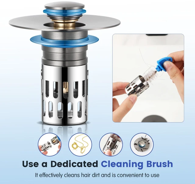 Alt view image 5 of 7 - Universal Bathroom Sink Stopper, Pop Up Sink Drain Strainer Plug with Removable Stainless Steel Filter Basket Hair Catcher,Solid Brass Body,Bathroom Bathtub Drain Stopper,Gun Grey