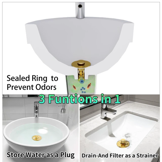Alt view image 2 of 7 - 3 in 1 Bathroom Sink Drain Strainer,Universal Bathroom Sink Stopper Hair Catcher,with Filter Basket to Anti-Clogging Easy Install Sink Plug Drain Catcher for 1.05~1.65 Drain Hole