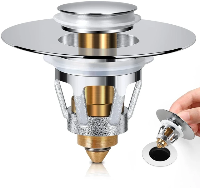 Main image of Universal Bathroom Sink Stopper, for 1.1-1.5 Inch Bullet Core Push Type Basin Pop Up Drain Filter, Sink Drain Strainer Plug No Overflow with Basket Hair Catcher