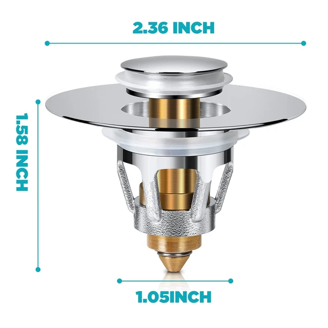 Alt view image 5 of 6 - Universal Bathroom Sink Stopper, for 1.1-1.5 Inch Bullet Core Push Type Basin Pop Up Drain Filter, Sink Drain Strainer Plug No Overflow with Basket Hair Catcher